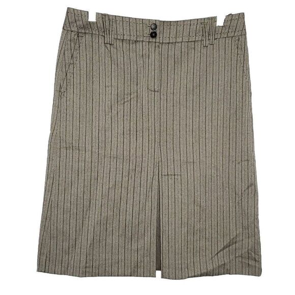 Esprit Y2K Striped A Line Skirt 6 S Front Pleat Pockets Brown Black Academia - Picture 1 of 5